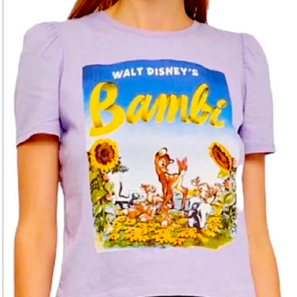 NWT Zara Disney Bambi Purple Puff Sleeve Tshirt Size Medium